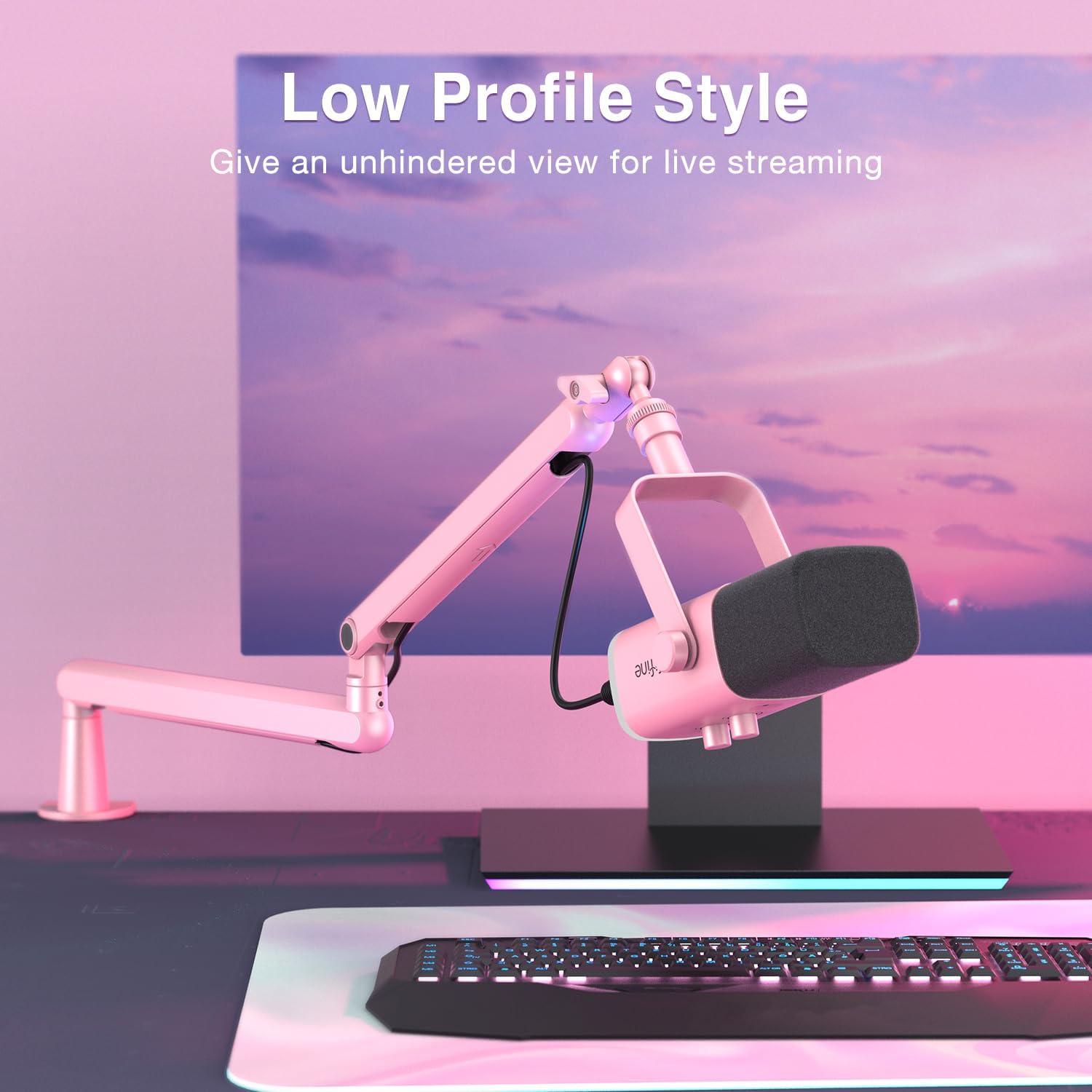 Micrófono FIFINE Gaming XLR USB con Brazo Soporte Rosa