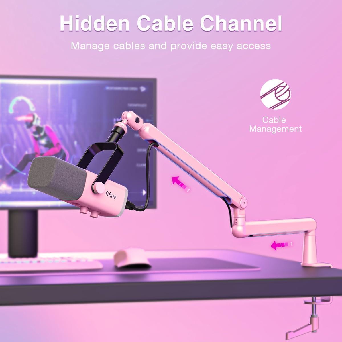 Micrófono FIFINE Gaming XLR USB con Brazo Soporte Rosa