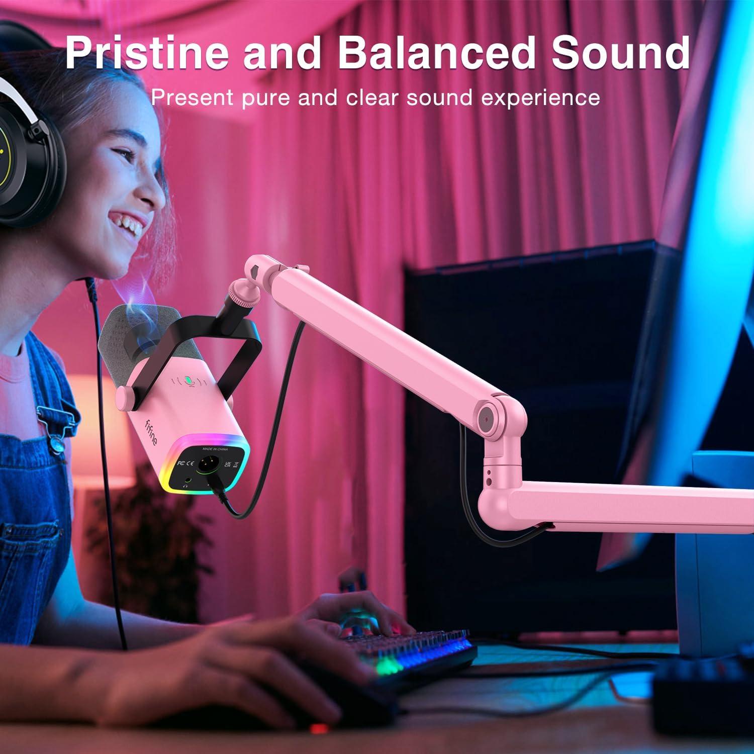 Micrófono FIFINE Gaming XLR USB con Brazo Soporte Rosa