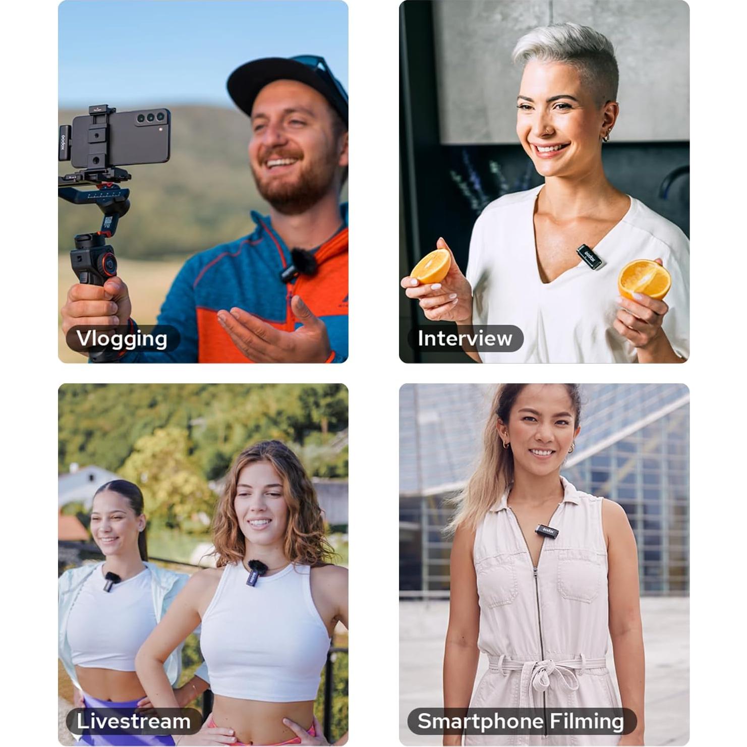 Micrófono Lavalier Inalámbrico GODOX WEC-Kit2 200m con Estuche