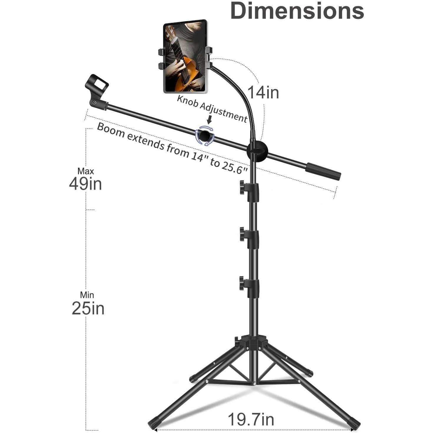 Soporte de Micrófono Ajustable con Brazo Boom y Soporte para Tableta