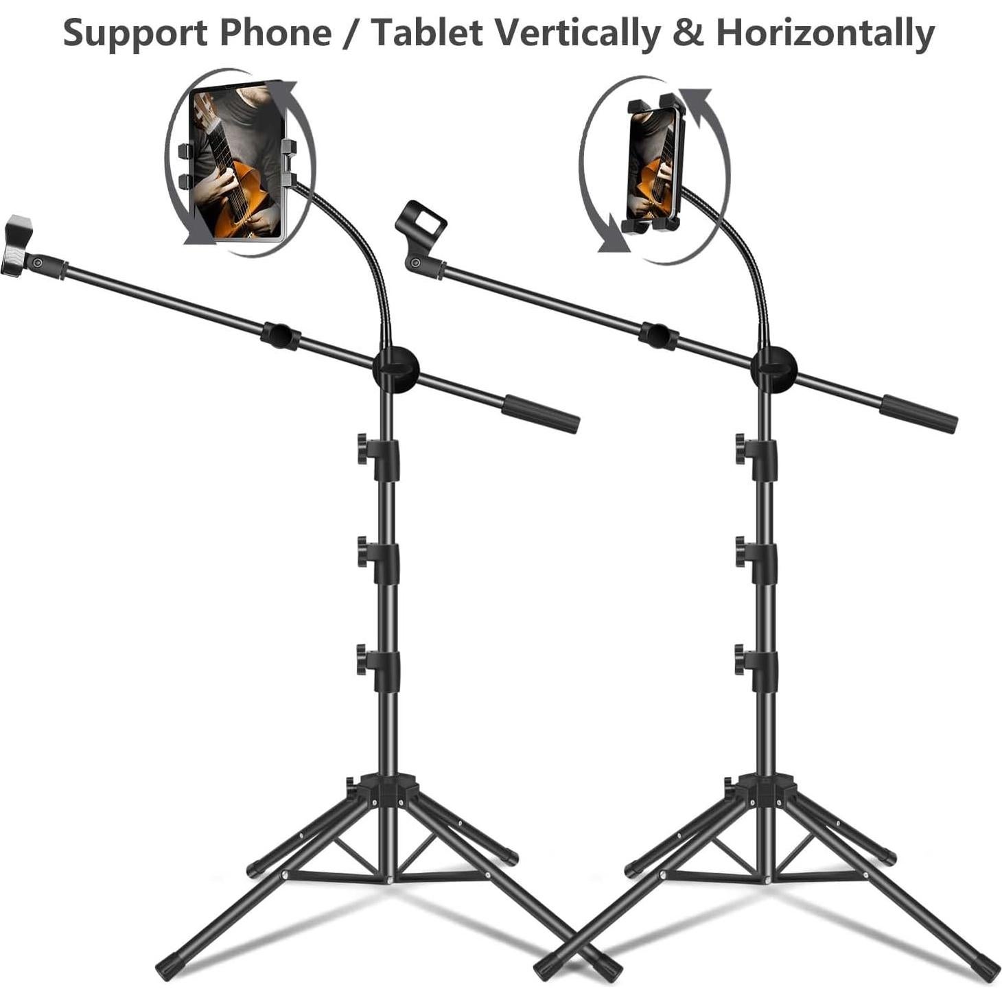 Soporte de Micrófono Ajustable con Brazo Boom y Soporte para Tableta