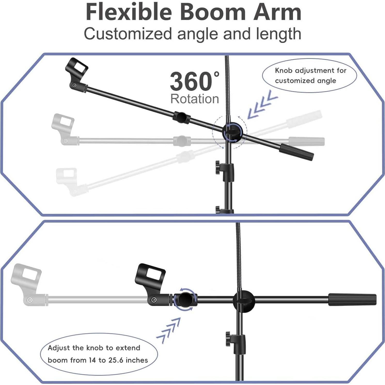 Soporte de Micrófono Ajustable con Brazo Boom y Soporte para Tableta