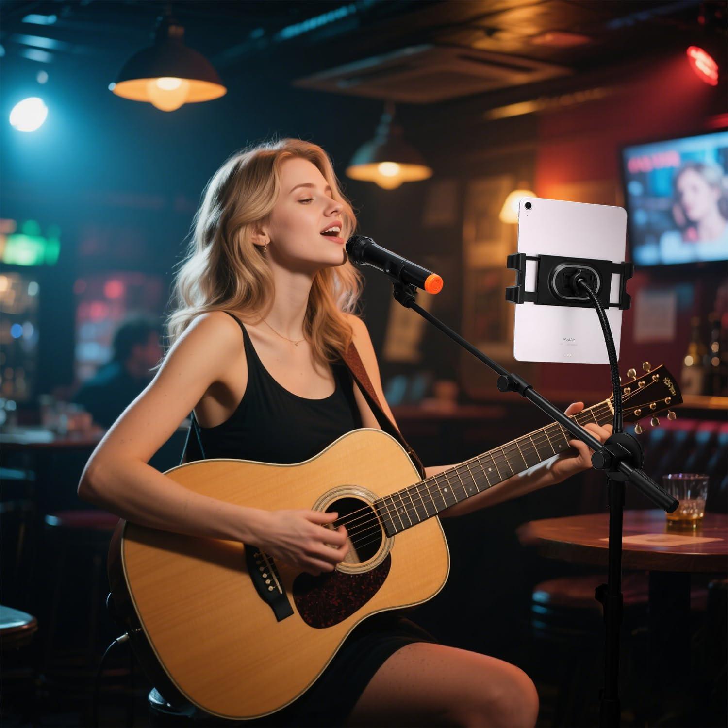 Soporte de Micrófono Ajustable con Brazo Boom y Soporte para Tableta