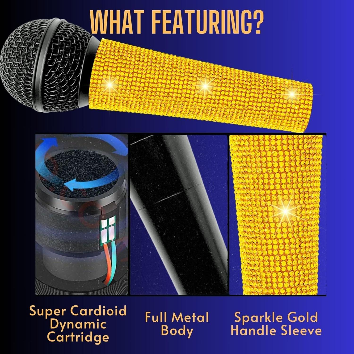 Micrófono Karaoke Dinámico Cardioide RK Dorado 3.5m