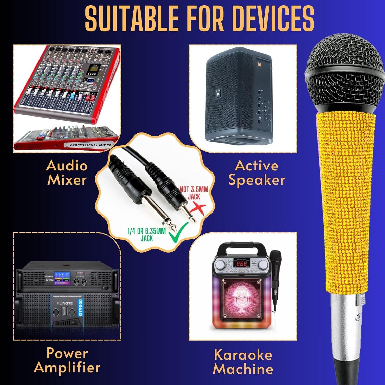 Micrófono Karaoke Dinámico Cardioide RK Dorado 3.5m