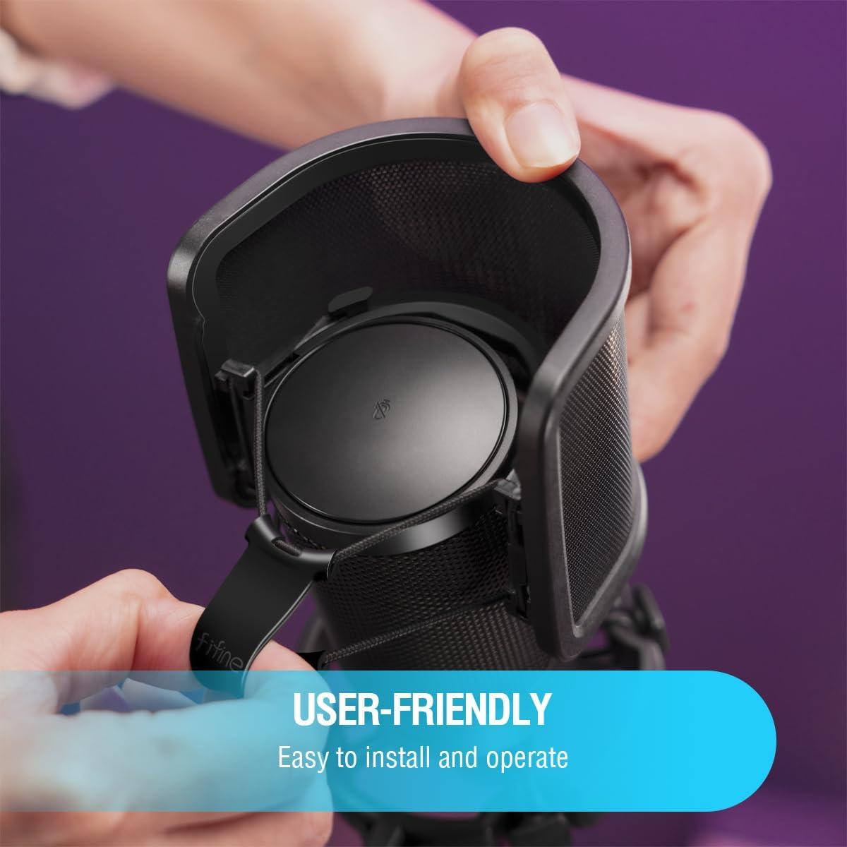 FIFINE Gaming USB Condenser Microphone with Pop Filter Bundle, Quick Mute, RGB Indicator, Tripod Stand, Shock Mount, Gain Control for Streaming YouTube Videos (A6V+U1)