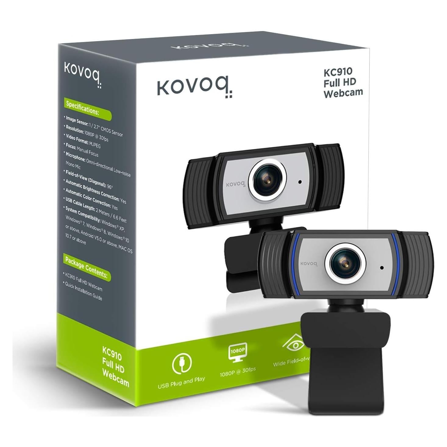 Cámara Web HD 1080p KOVOQ con Micrófono y Corrección Automática