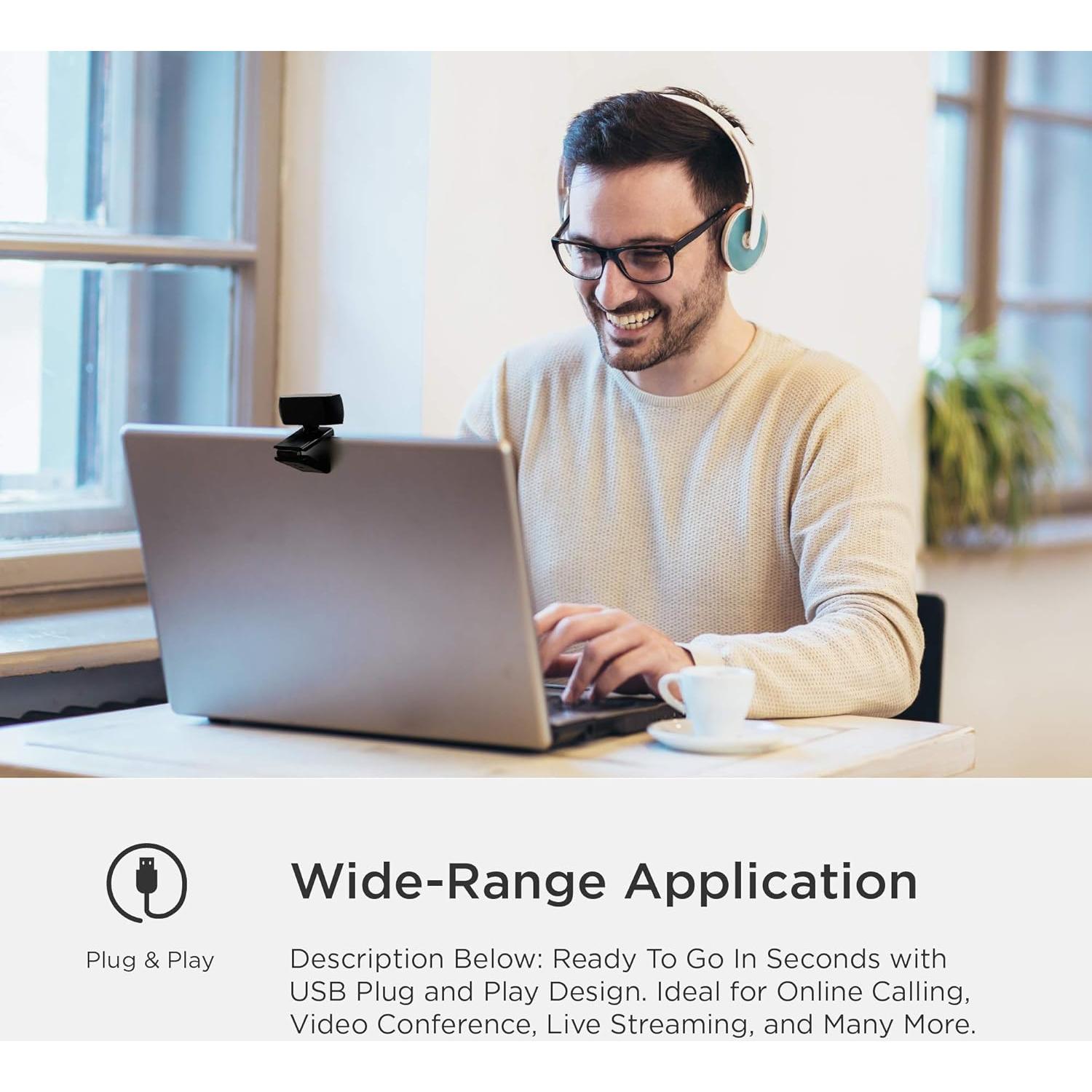 Cámara Web HD 1080p KOVOQ con Micrófono y Corrección Automática