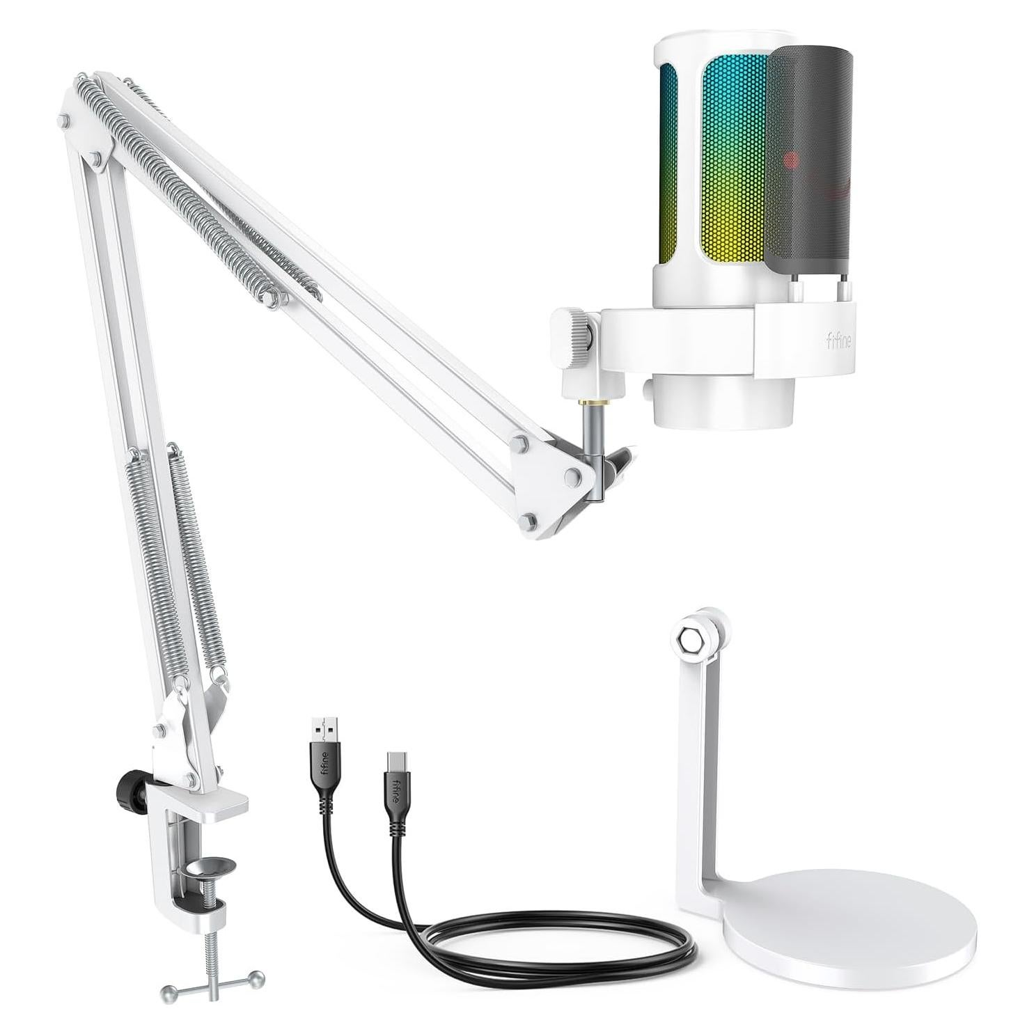 Micrófono USB FIFINE A8W con Brazo Ajustable y RGB