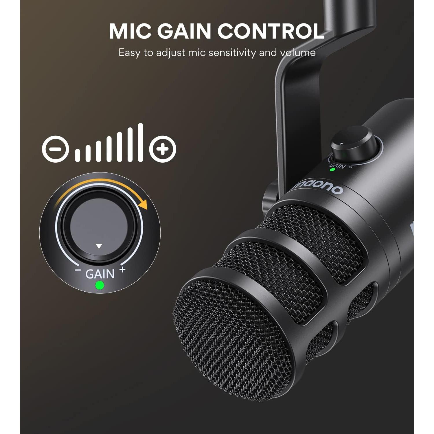 Micrófono Dinámico USB MAONO PD100U con Auriculares MH601