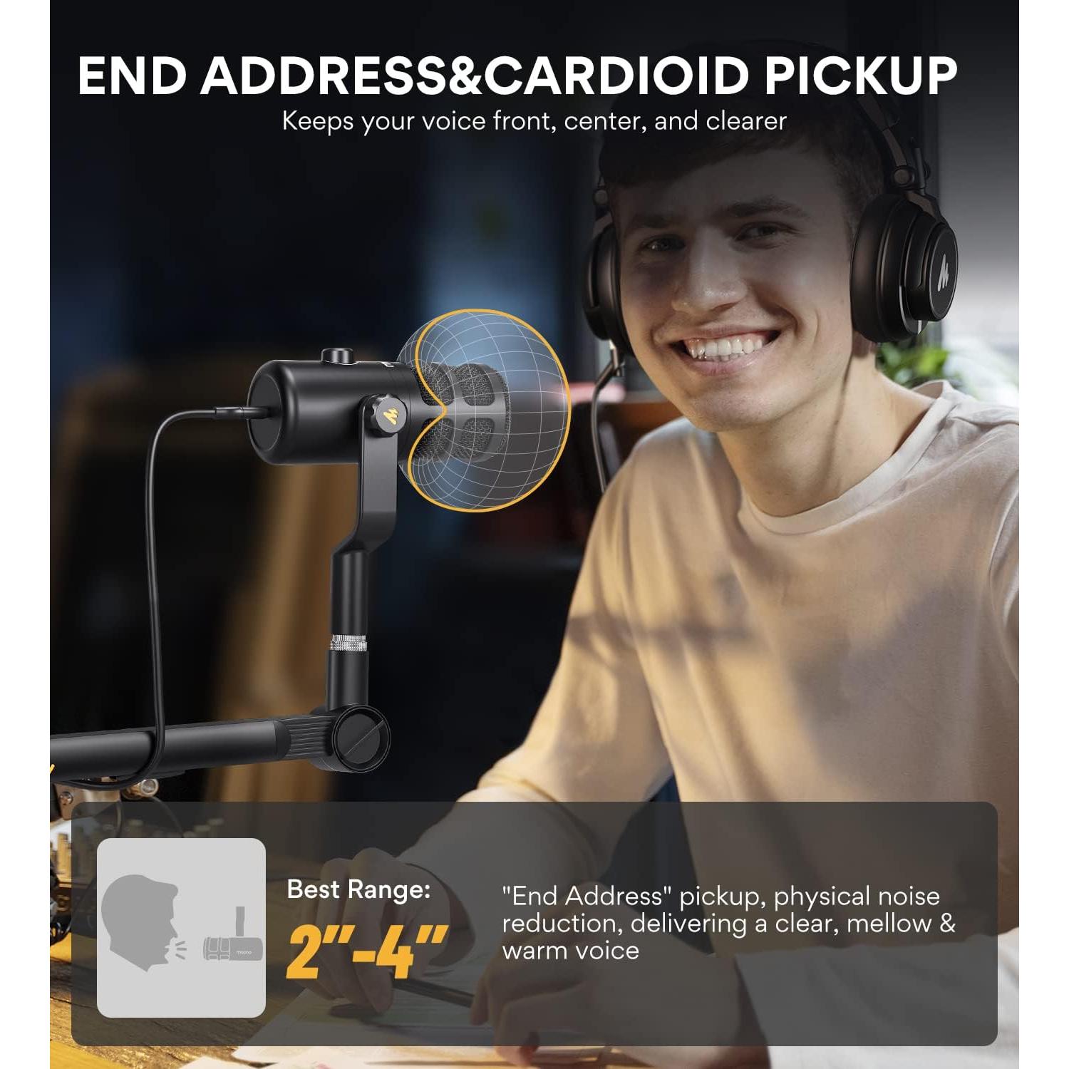 Micrófono Dinámico USB MAONO PD100U con Auriculares MH601