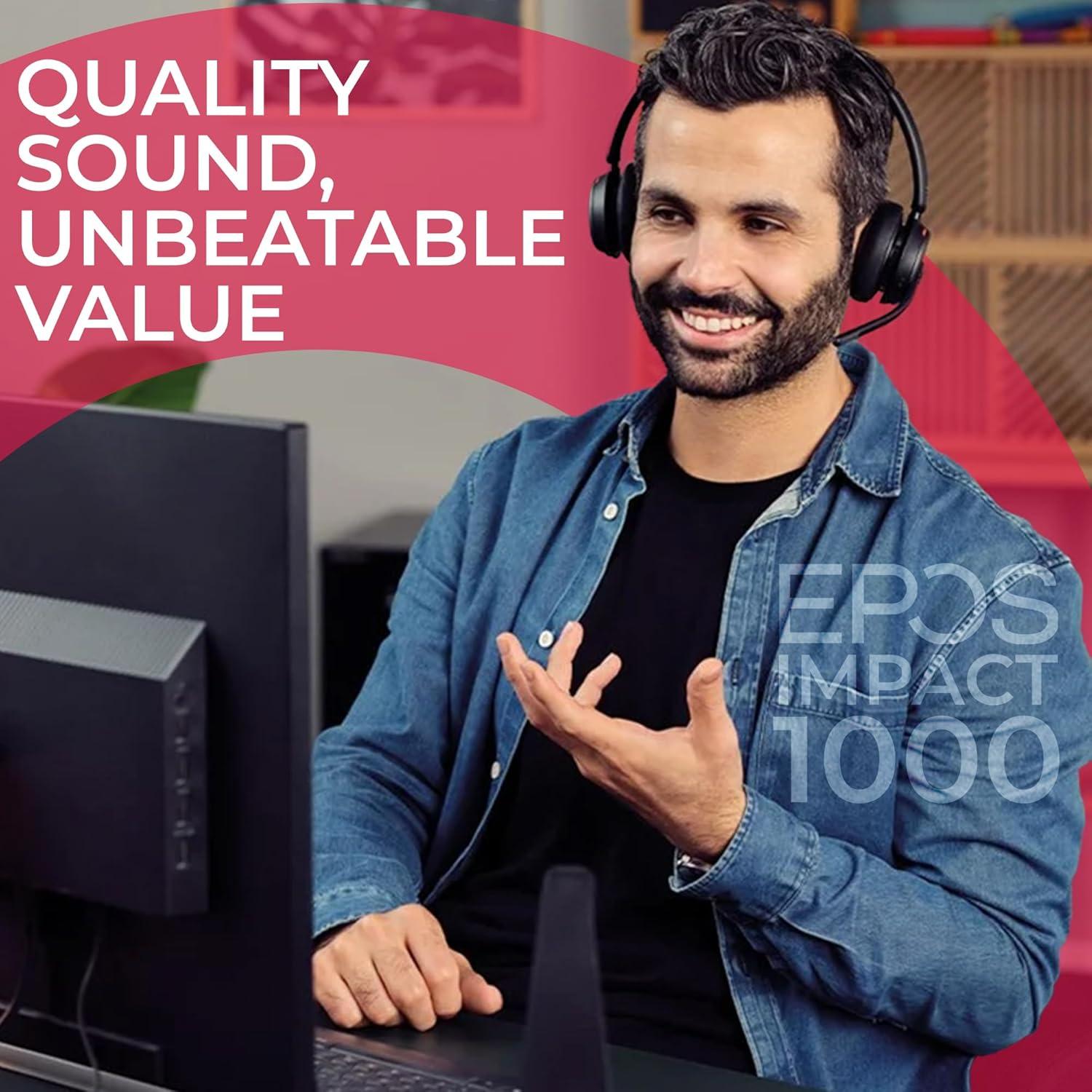 EPOS Impact 1060 ANC Wireless Headset UC Bundled for Video Conferencing Calls, Distance Learning, Remote Work, School, Streaming, Phone Calls, Bluetooth Dongle, Global Teck Cloth & Gold Support Plan