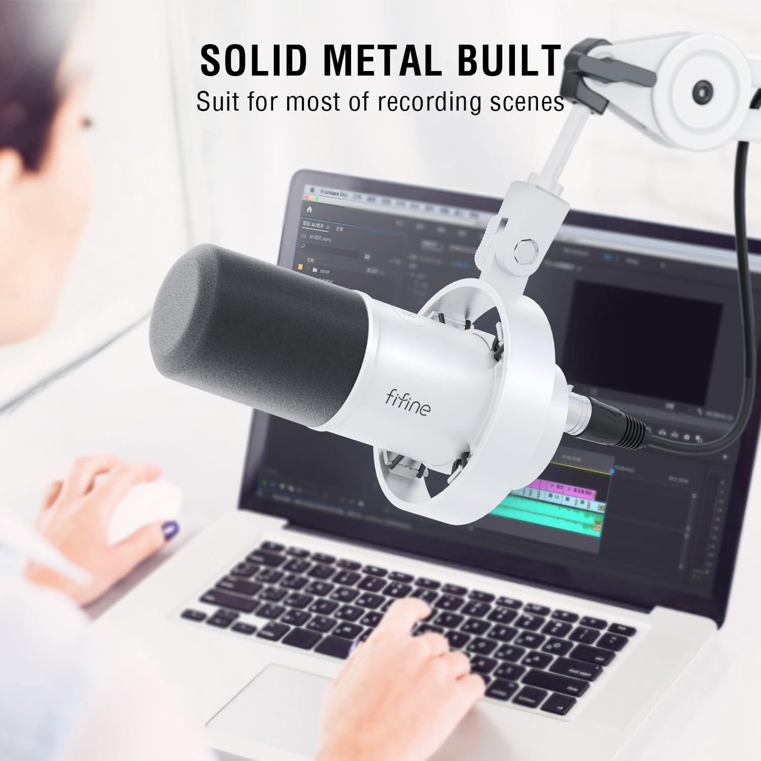 Conjunto Micrófono XLR USB FIFINE K688W+BM63W con Soporte