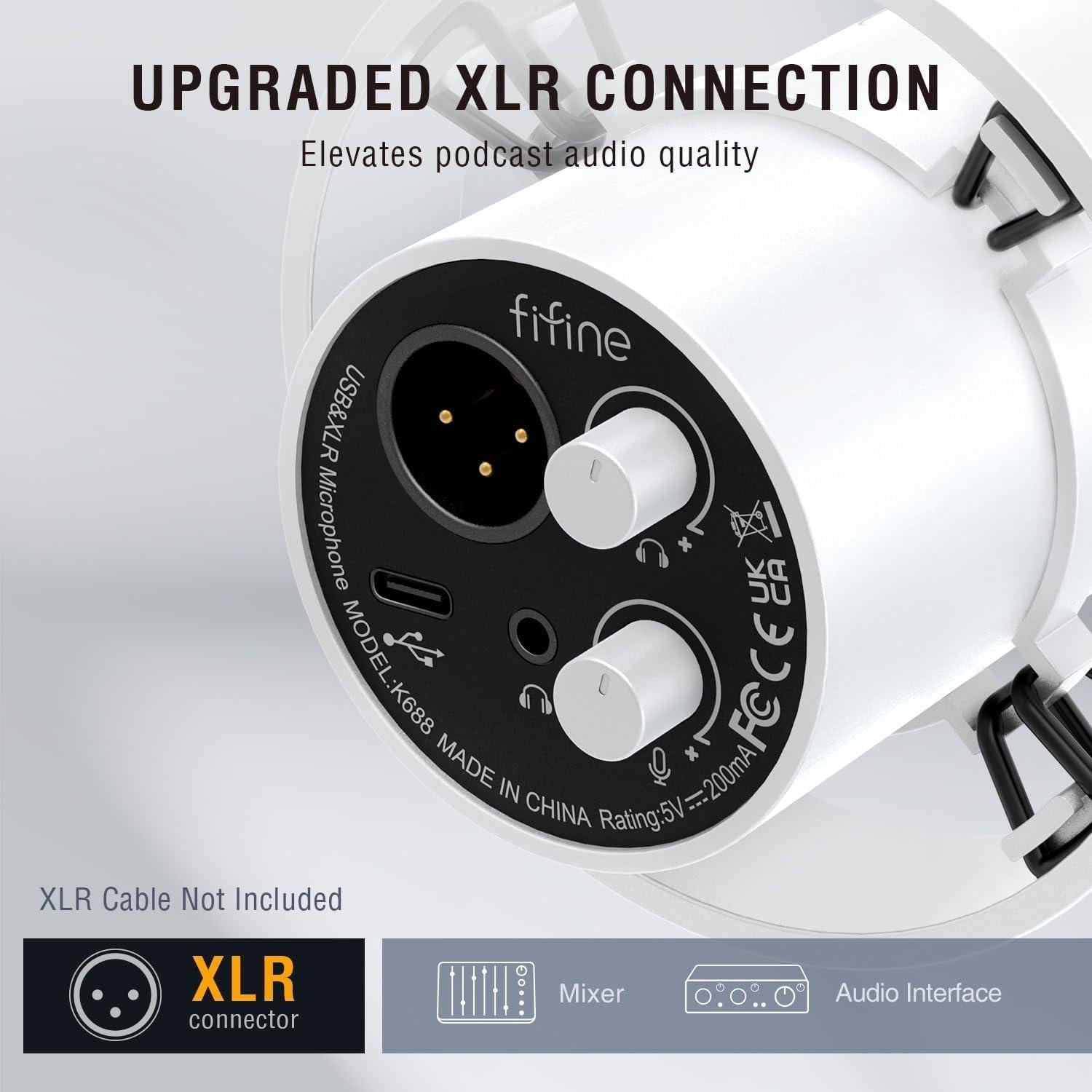 Conjunto Micrófono XLR USB FIFINE K688W+BM63W con Soporte