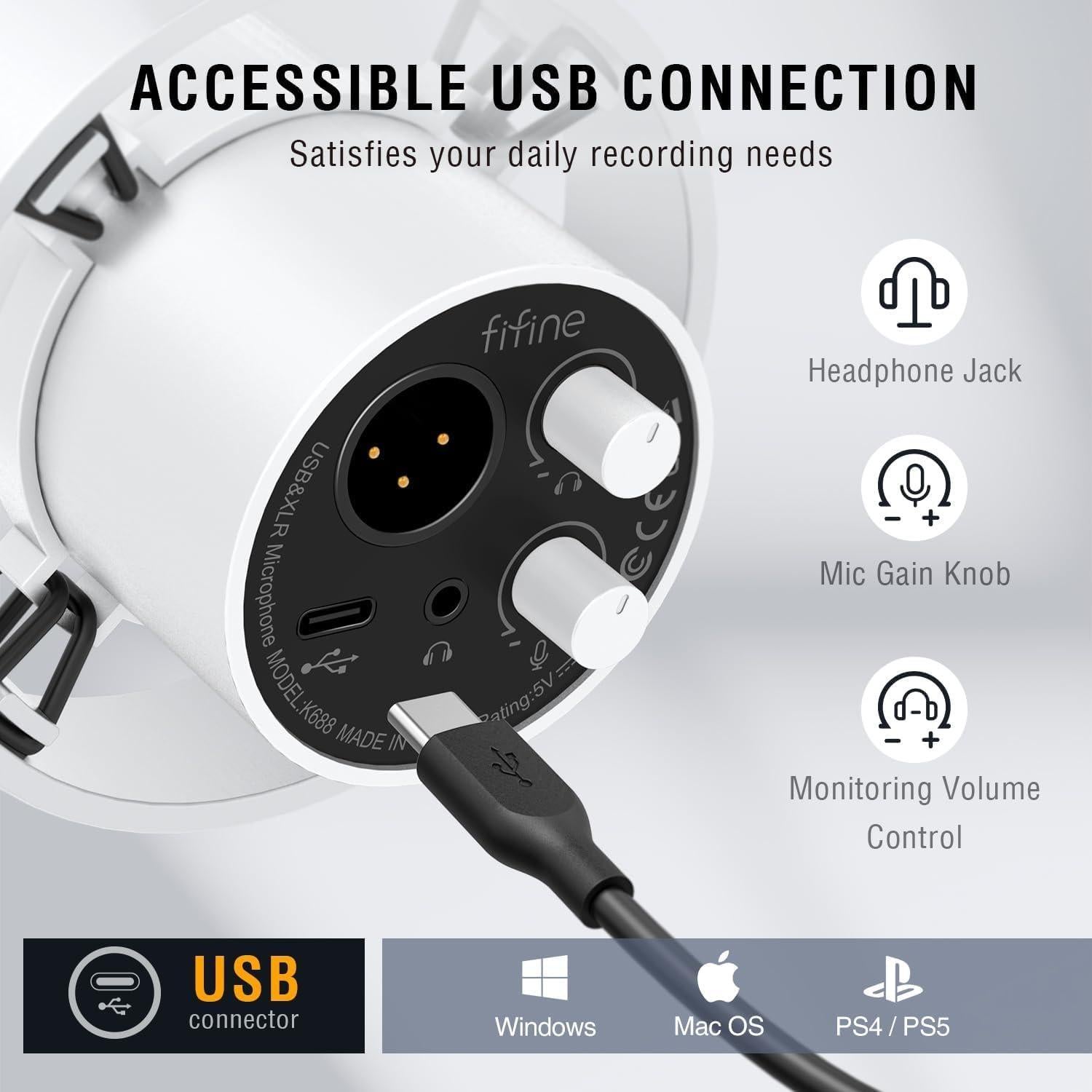 Conjunto Micrófono XLR USB FIFINE K688W+BM63W con Soporte