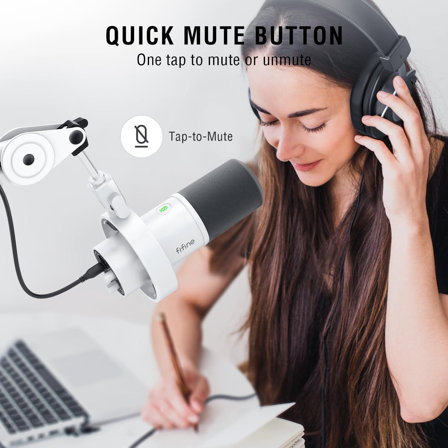 Conjunto Micrófono XLR USB FIFINE K688W+BM63W con Soporte