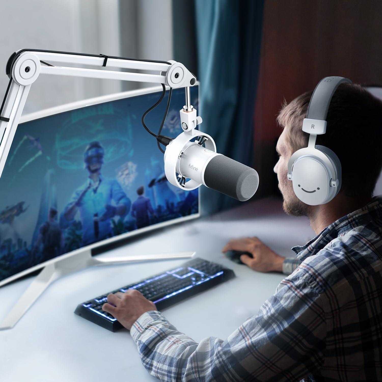 Conjunto Micrófono XLR USB FIFINE K688W+BM63W con Soporte