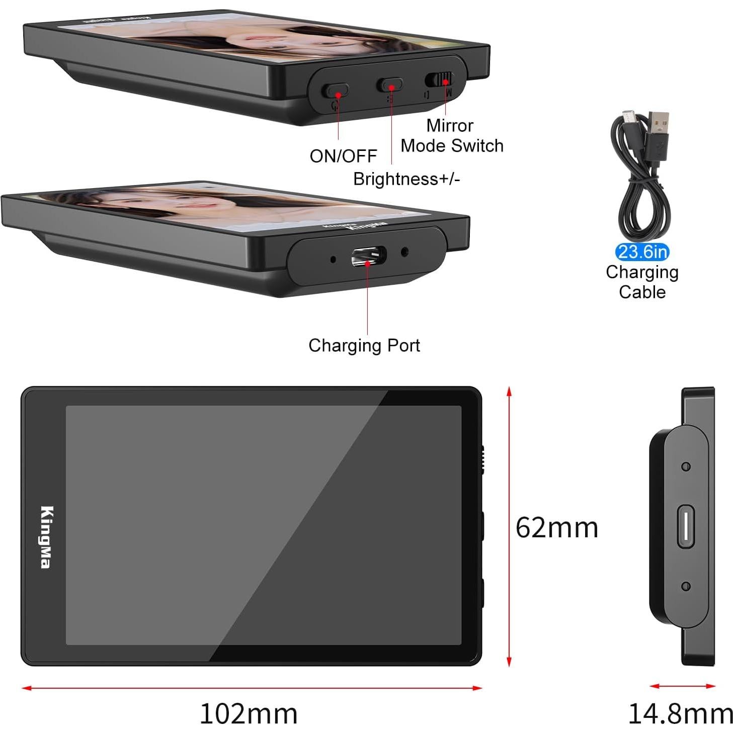 Monitor de Selfie King Ma 10 cm para Samsung y iPhone - Sincronización Inalámbrica