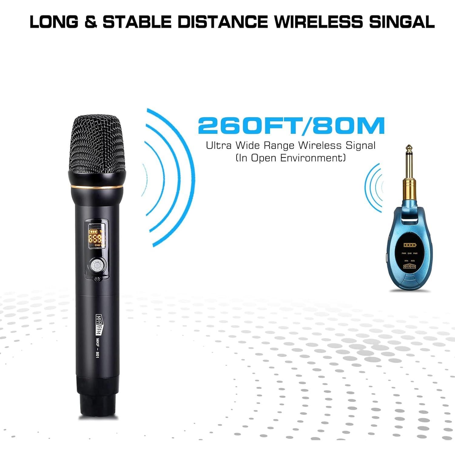 Micrófono Inalámbrico Dúo de Mano Metal 80m UHF mffmffm