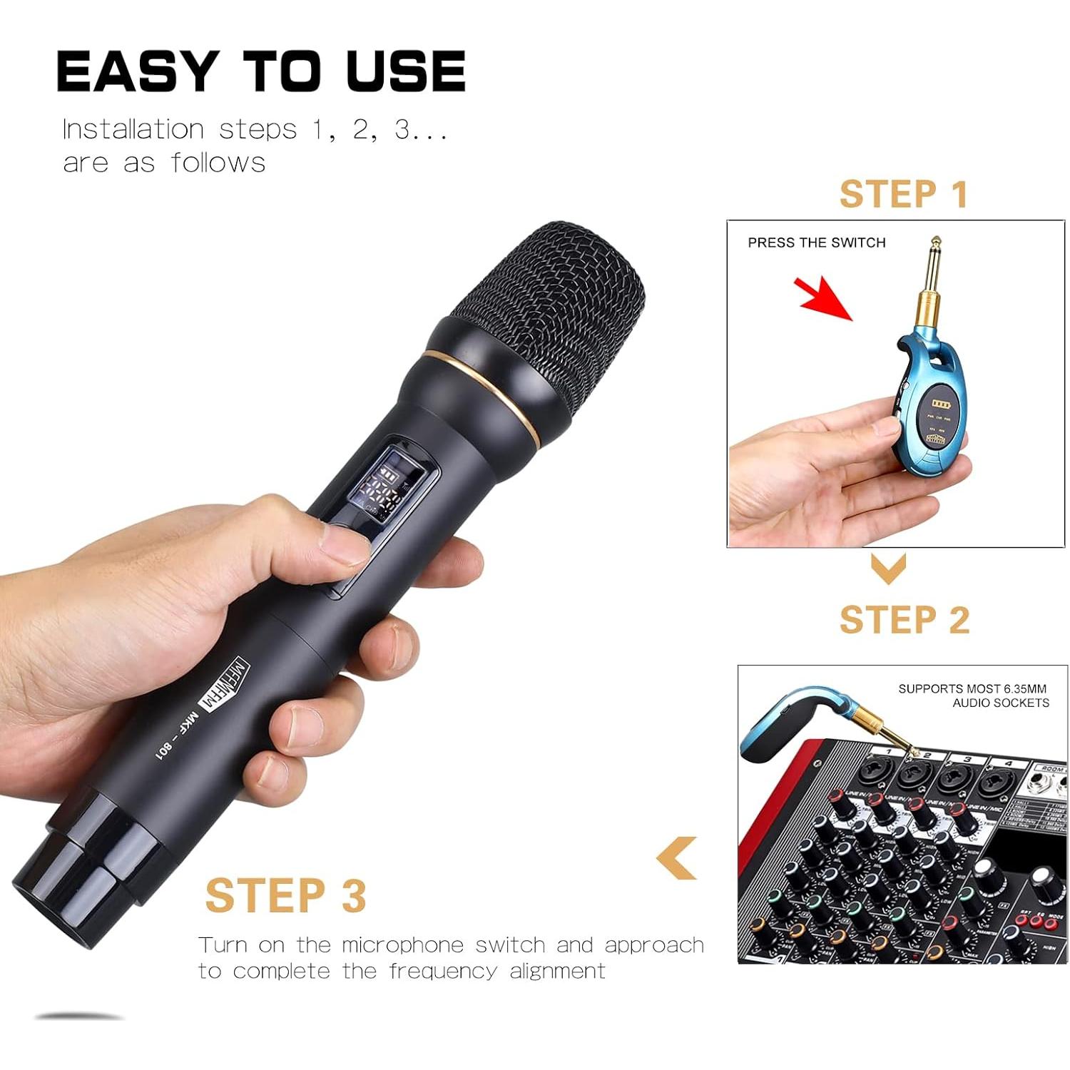 Micrófono Inalámbrico Dúo de Mano Metal 80m UHF mffmffm