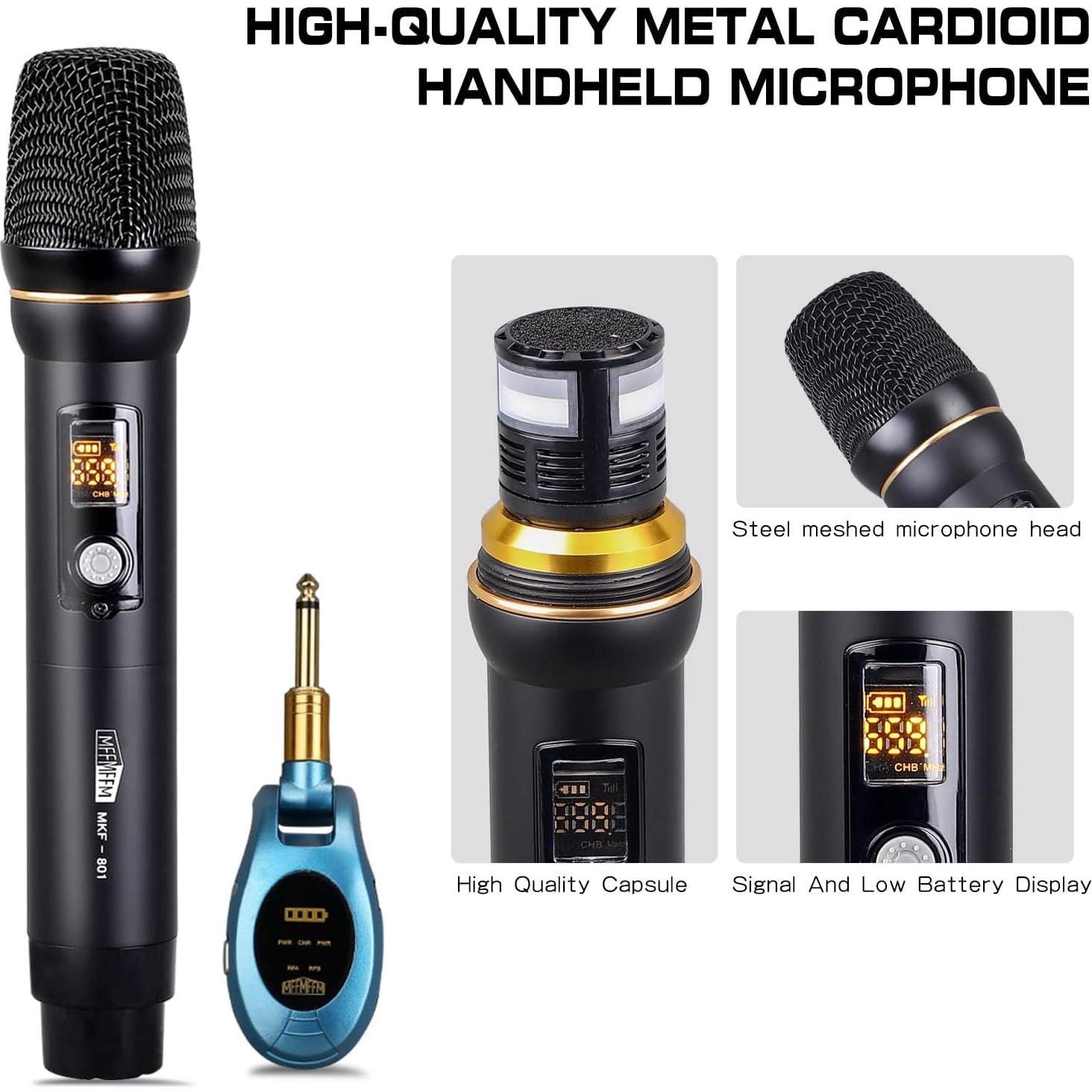 Micrófono Inalámbrico Dúo de Mano Metal 80m UHF mffmffm