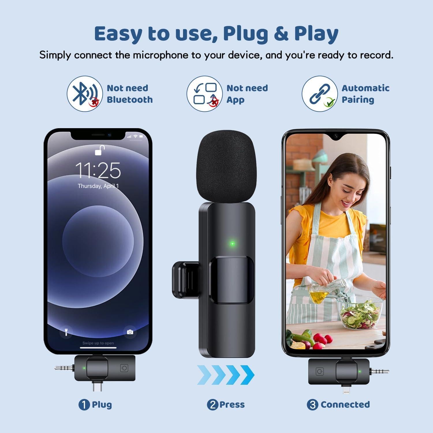 Micrófono Lavalier Inalámbrico MESTPURER K15-7 Mini USB-C