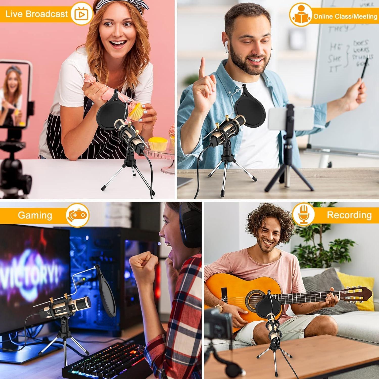 Micrófono USB ZealSound K08G Oro con Soporte Brazo Flexible