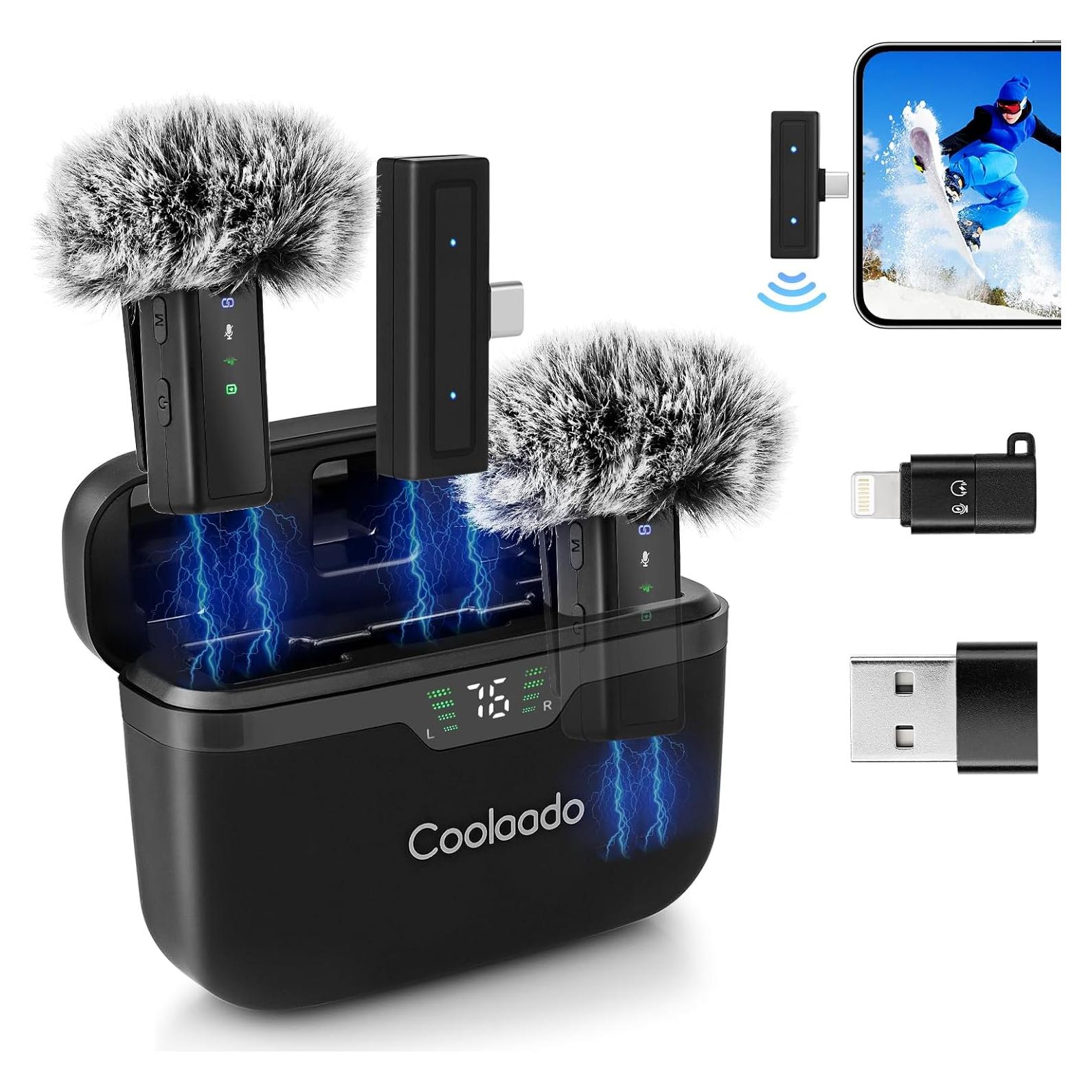 Micrófono Lavalier Inalámbrico Coolaado Dual con Estuche Carga