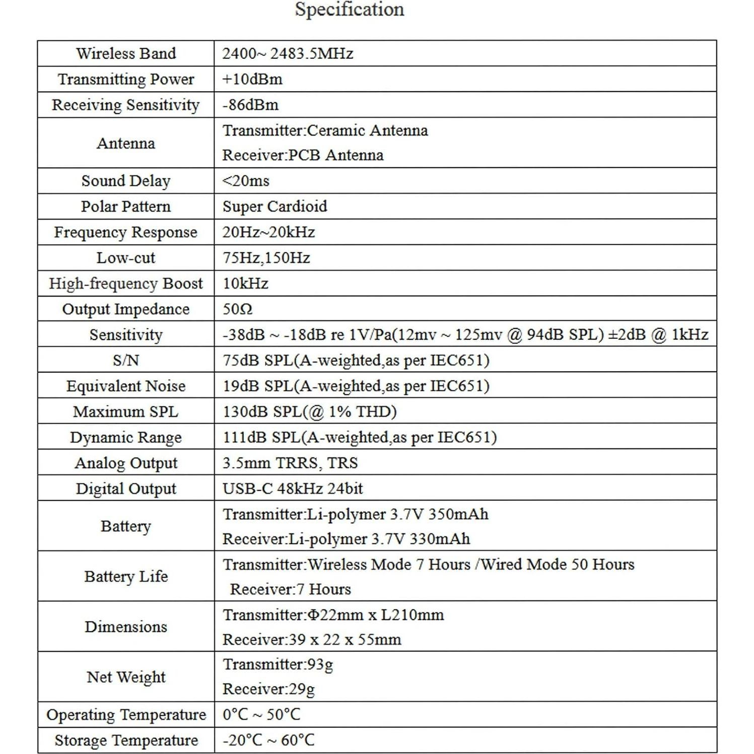 Micrófono Inalámbrico Comica CVM-VM30 Super Cardioide 75/150Hz