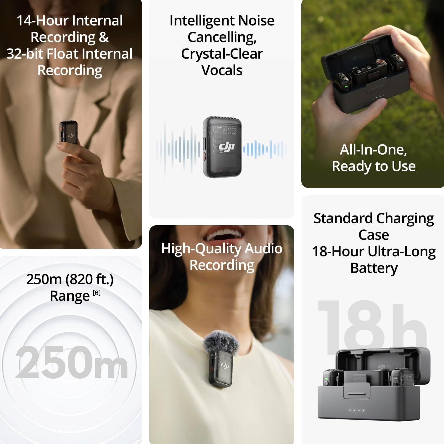 DJI Mic 2 Micrófono Lavalier Inalámbrico 2 Transmisores 250m