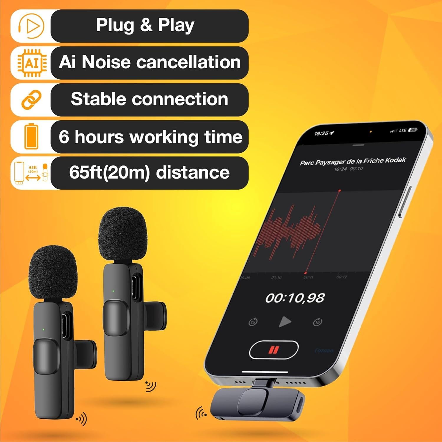 Micrófonos Lavalier Inalámbricos PowerDeWise para iPhone - Paquete de 2