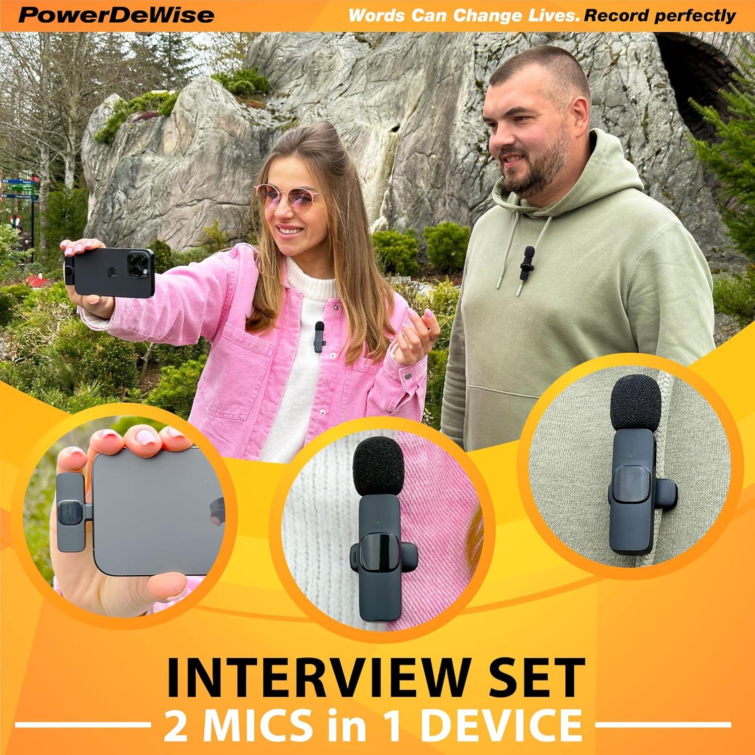Micrófonos Lavalier Inalámbricos PowerDeWise para iPhone - Paquete de 2