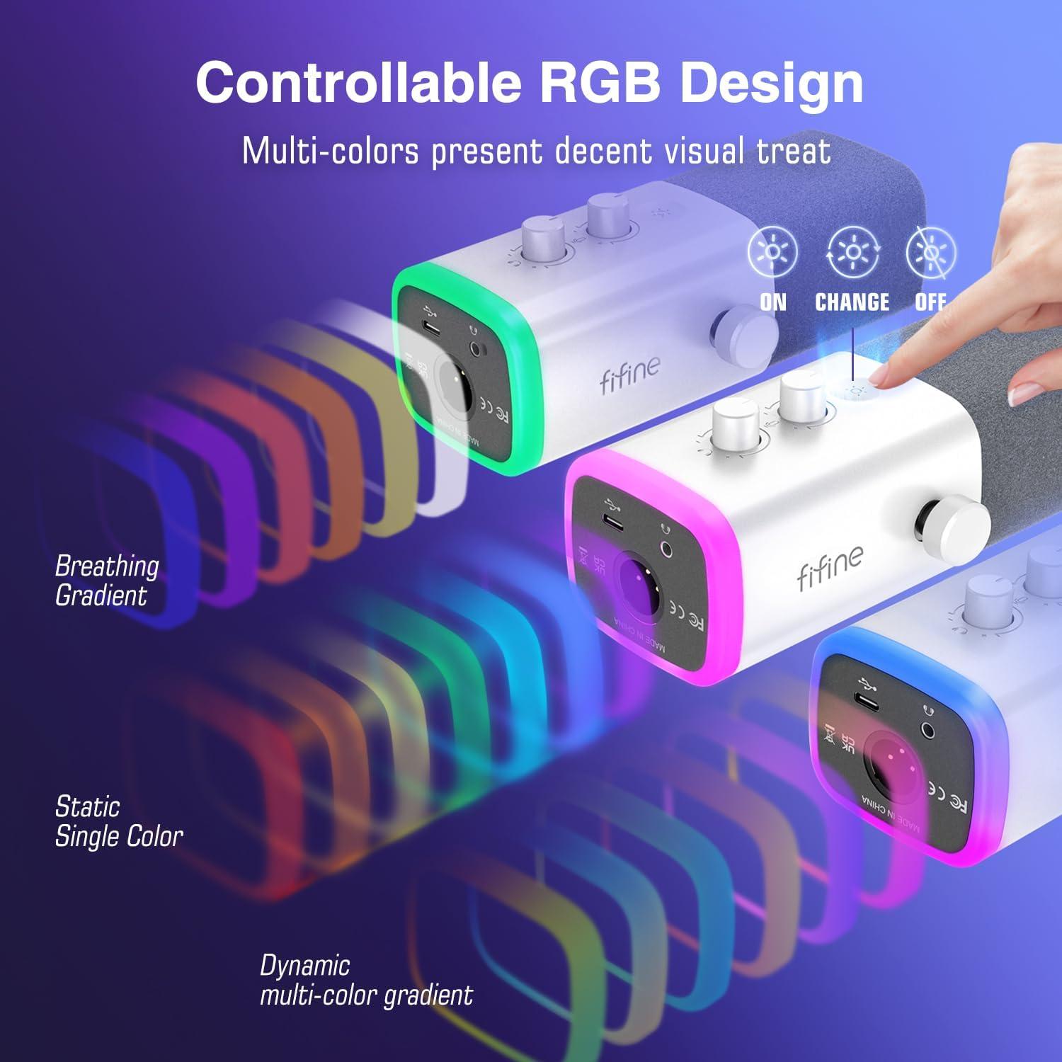 Micrófono Dinámico XLR/USB FIFINE AM8W con Mezclador RGB