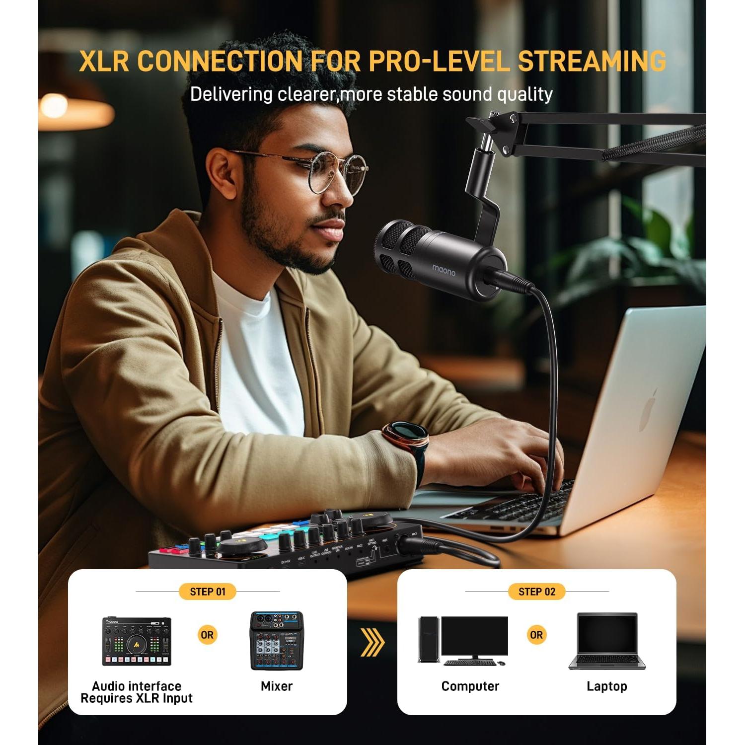 Micrófono Dinámico XLR MAONO PD100S para Podcast y Streaming