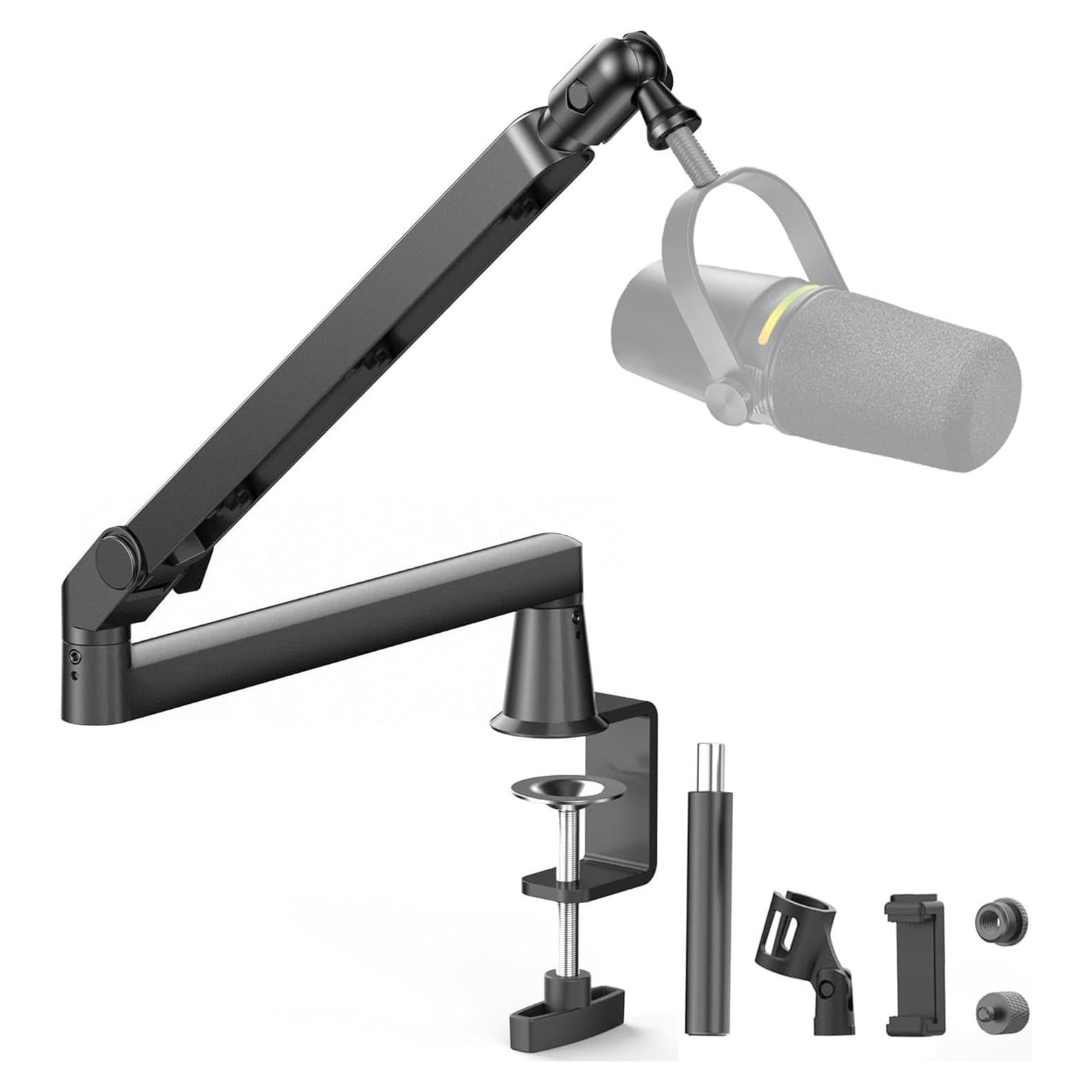 Brazo de Micrófono Ajustable AS17 Negro con Elevador 15cm
