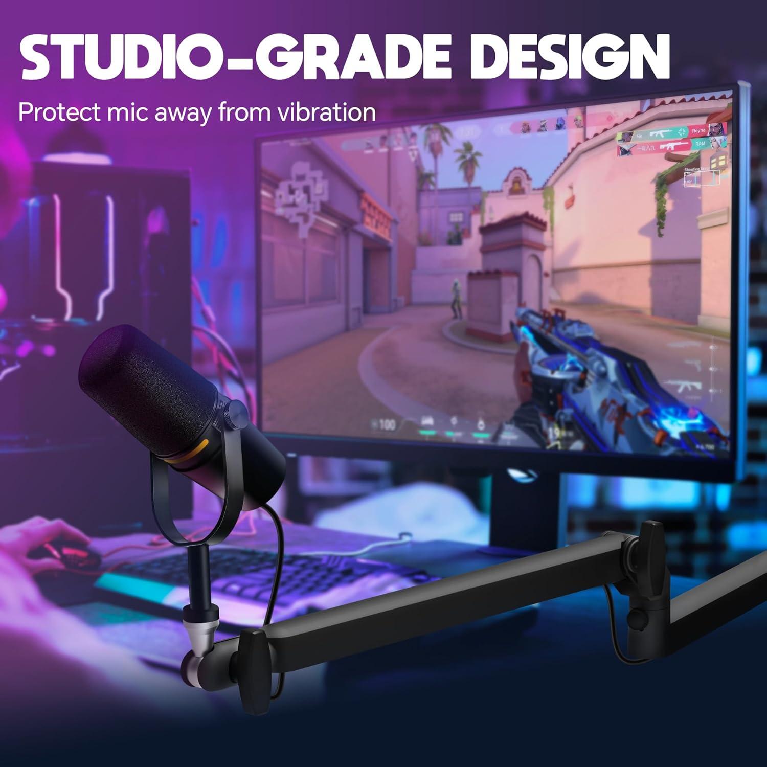 Brazo de Micrófono Ajustable AS17 Negro con Elevador 15cm