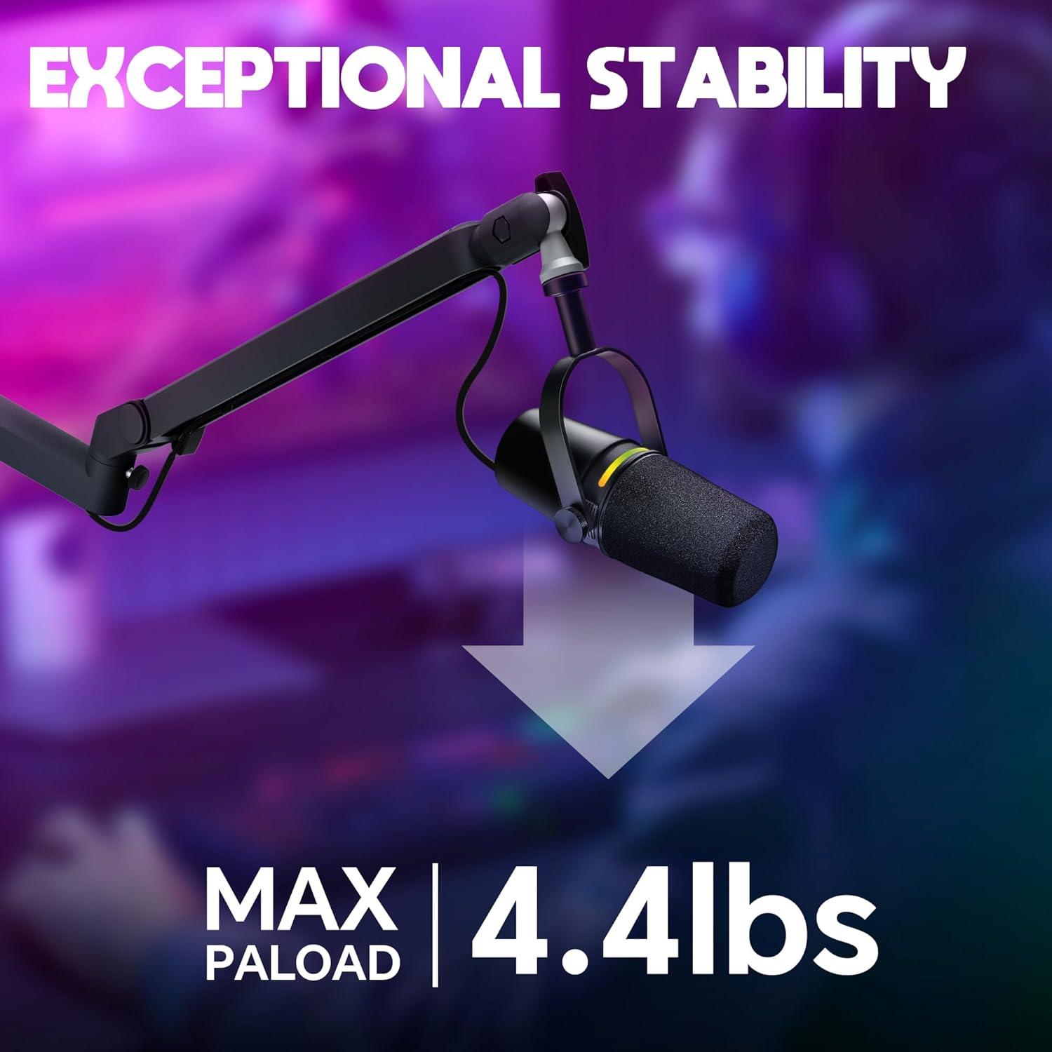 Brazo de Micrófono Ajustable AS17 Negro con Elevador 15cm