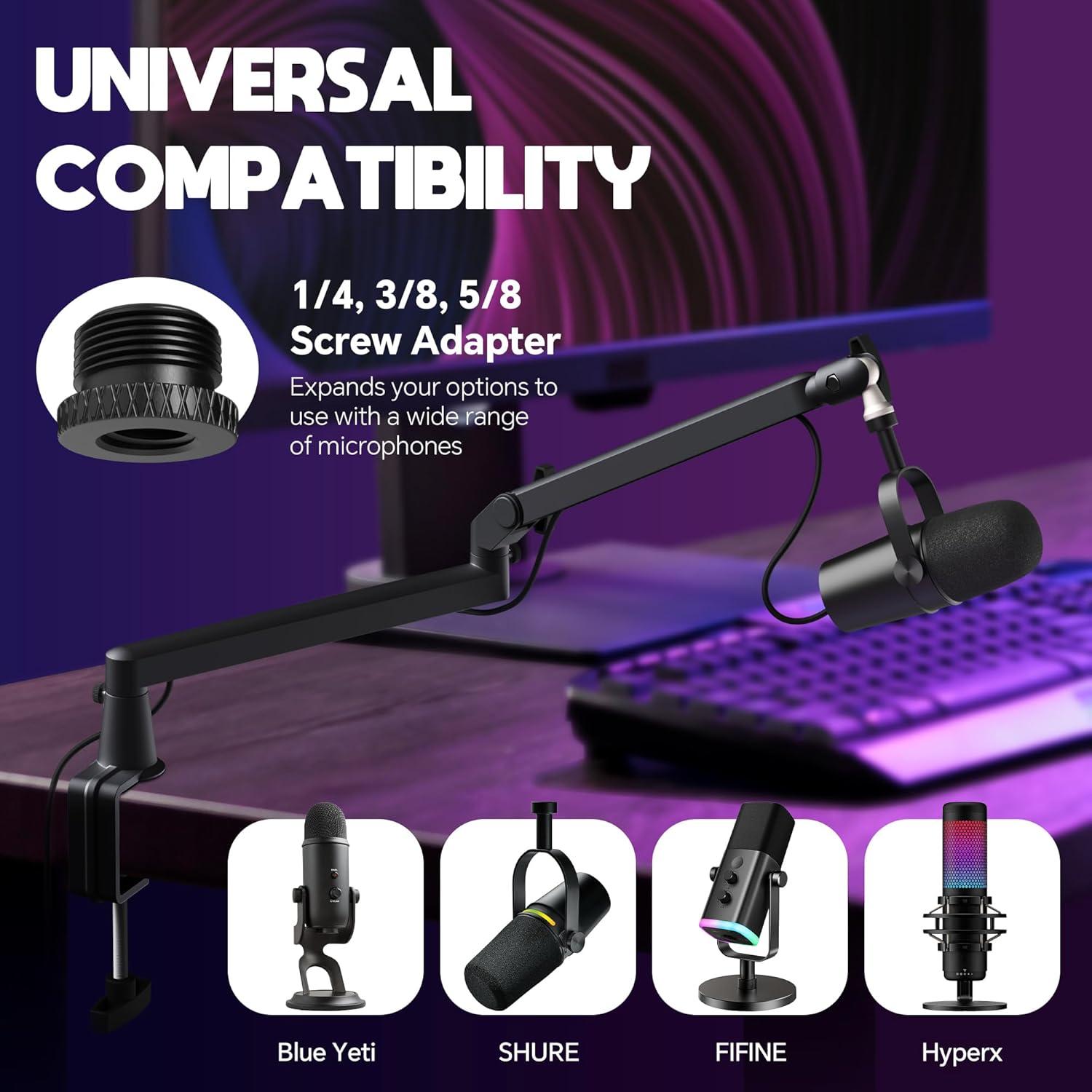 Brazo de Micrófono Ajustable AS17 Negro con Elevador 15cm