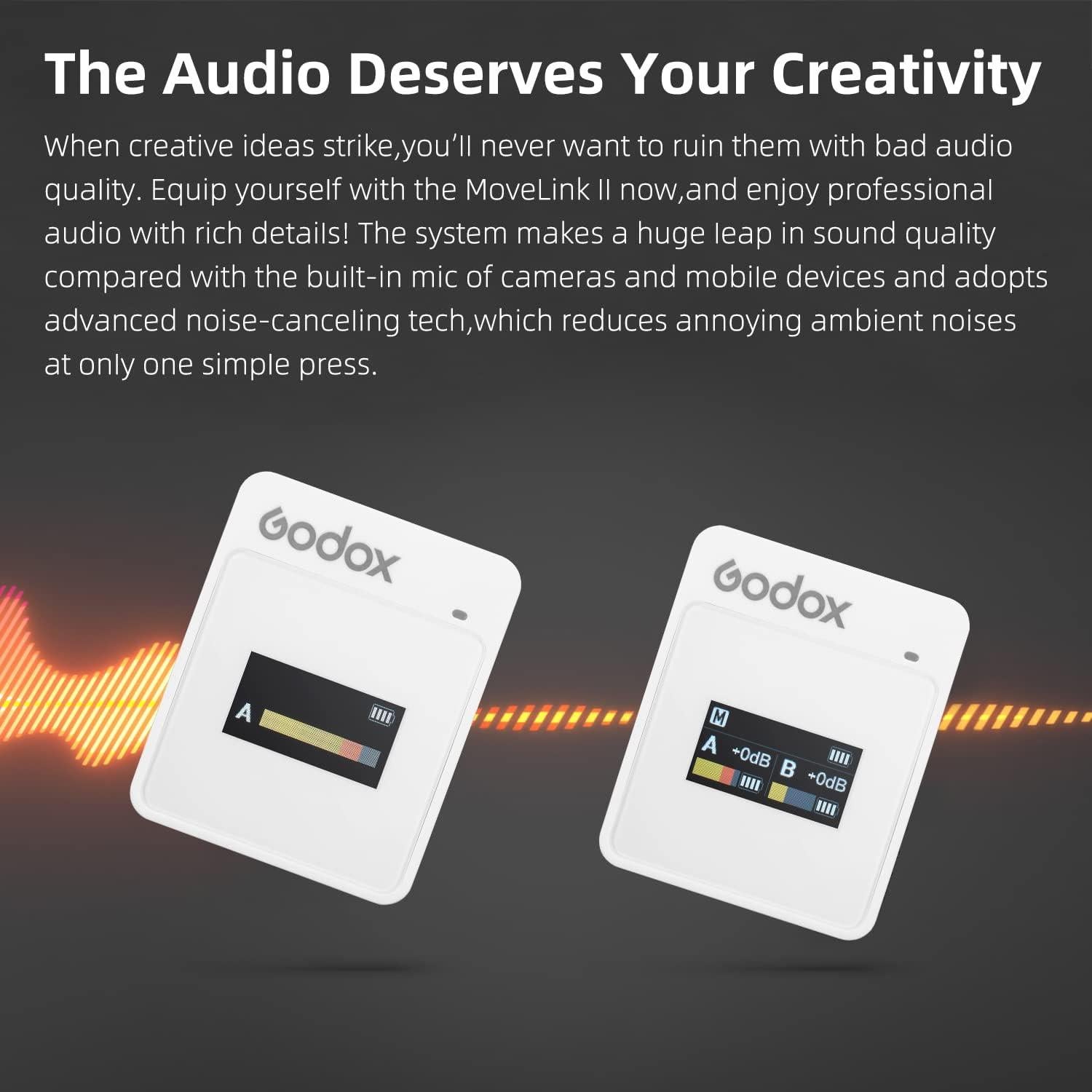 Micrófono Lavalier GODOX MoveLink II M1 Blanco, 100m, 8h Batería