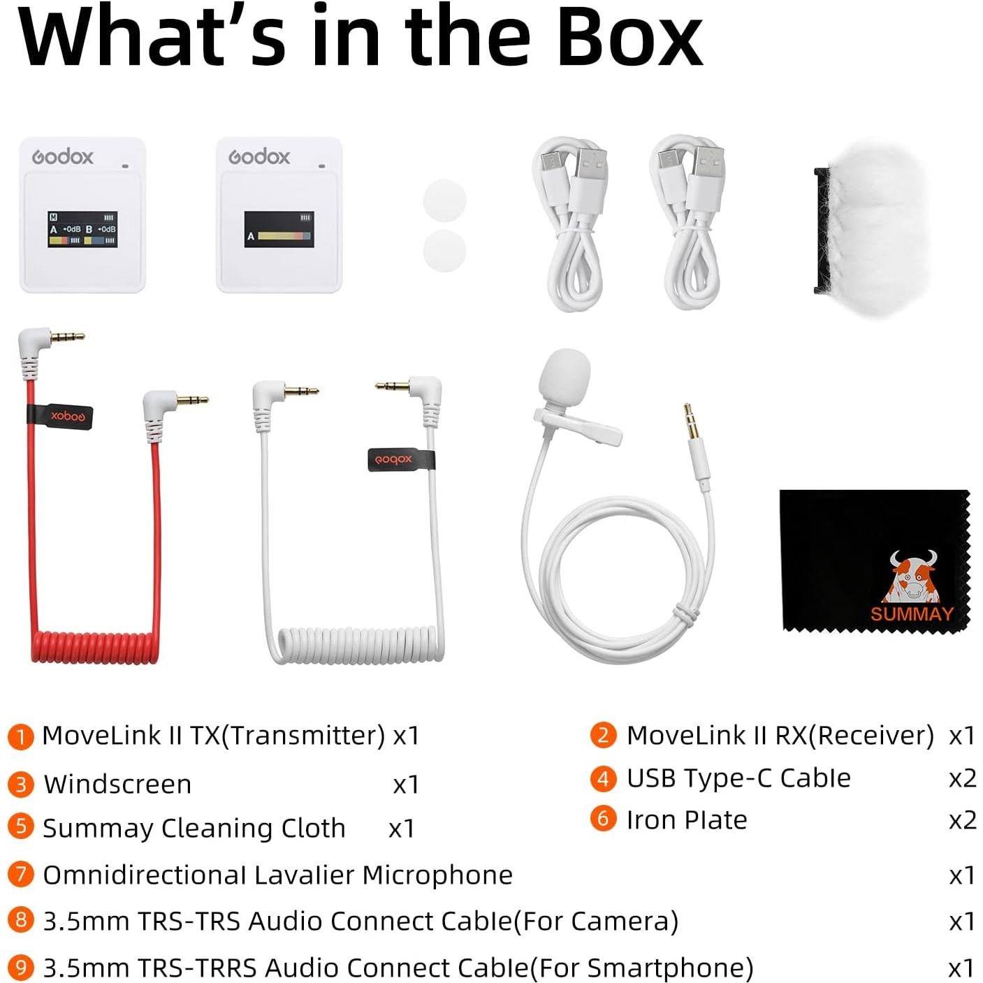 Micrófono Lavalier GODOX MoveLink II M1 Blanco, 100m, 8h Batería