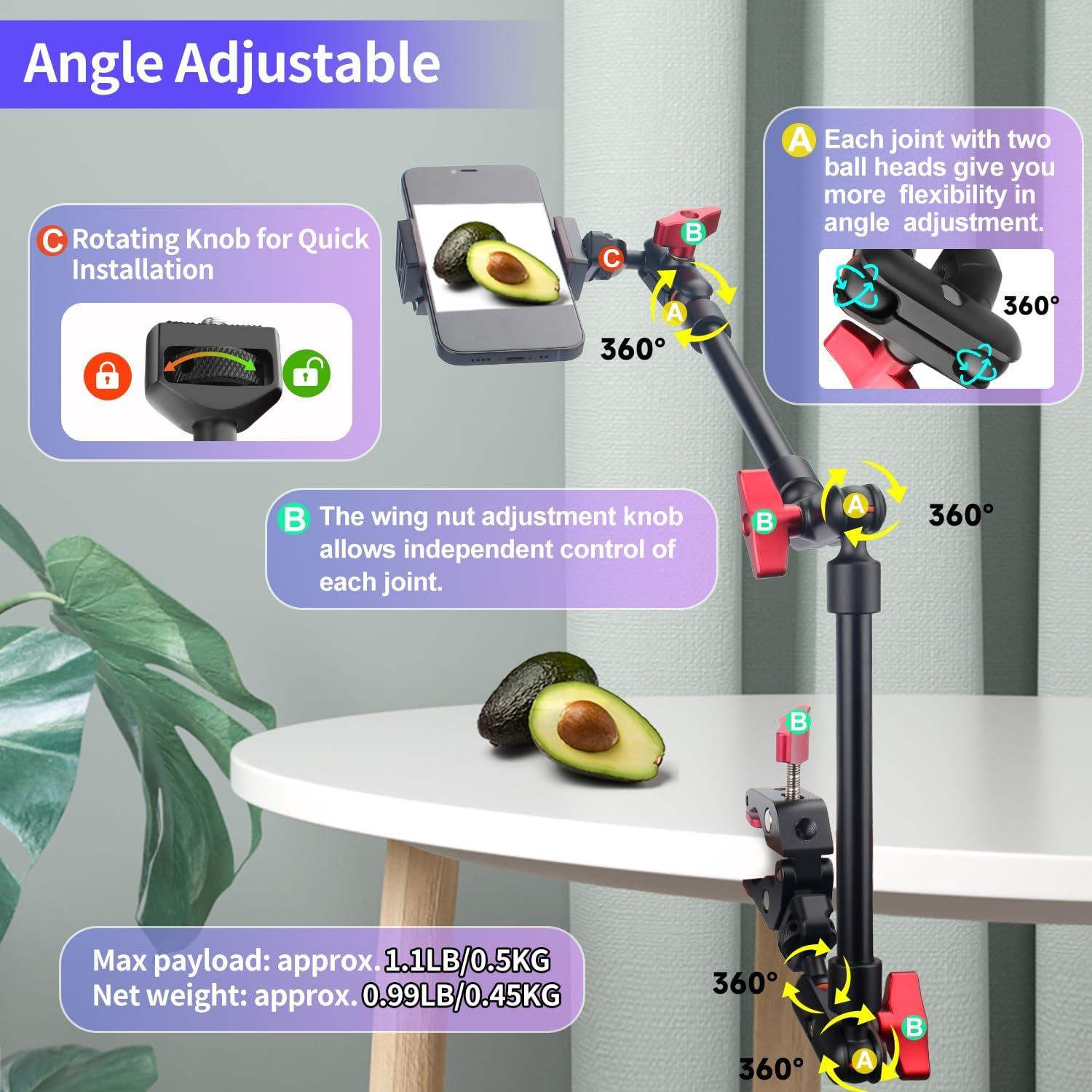 Brazo Mágico Ajustable JINSUI 55.9 cm con Abrazadera para Cámara