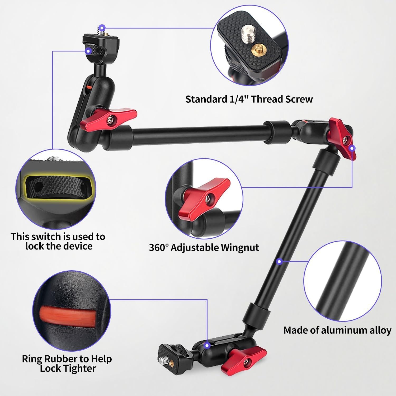 Brazo Mágico Ajustable JINSUI 55.9 cm con Abrazadera para Cámara