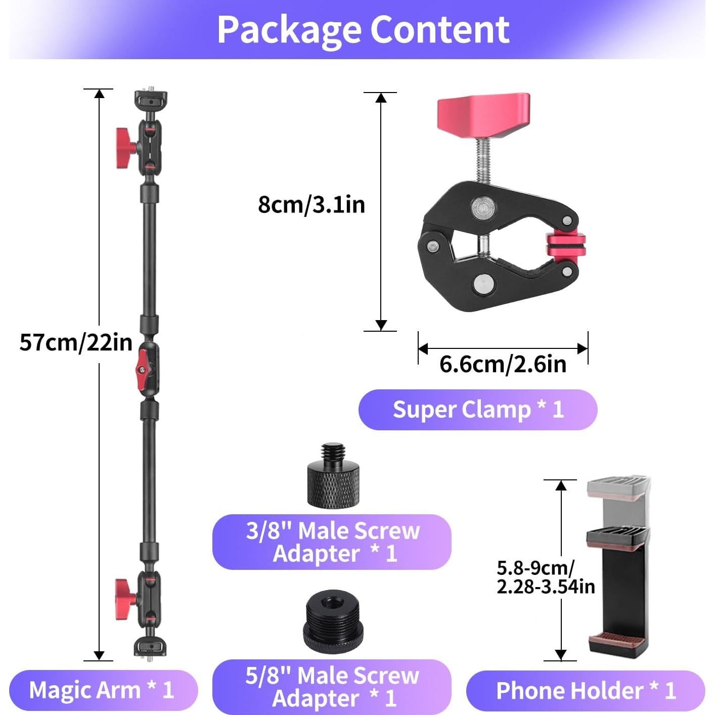 Brazo Mágico Ajustable JINSUI 55.9 cm con Abrazadera para Cámara