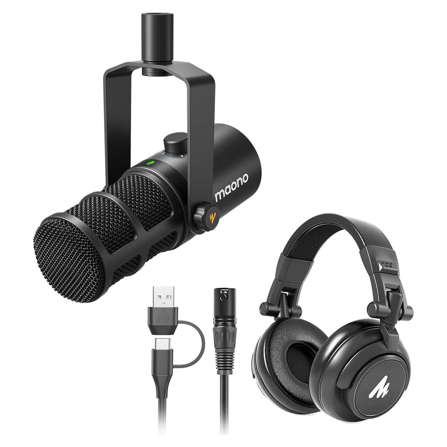 Micrófono Dinámico MAONO PD400X con Auriculares AU-MH601