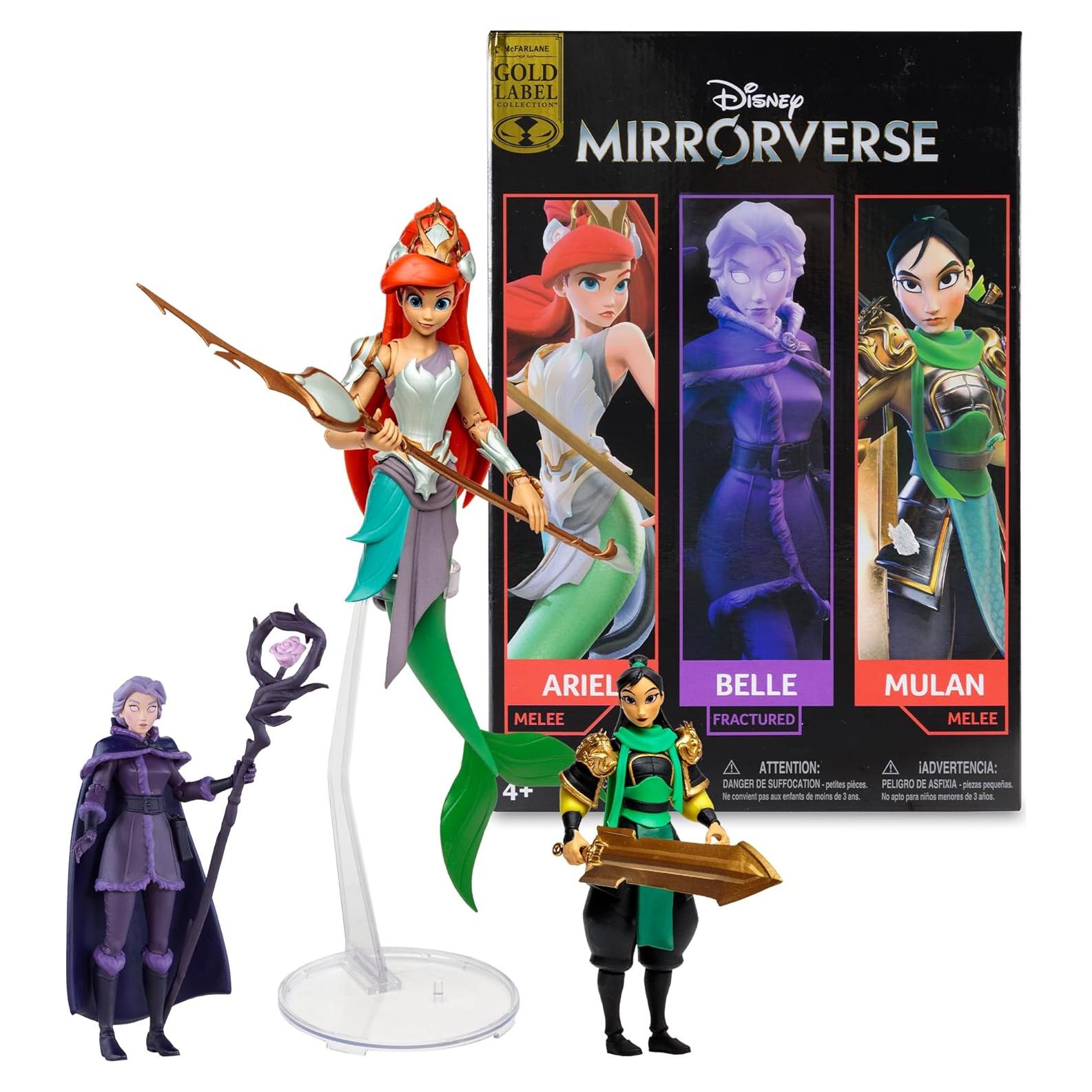 Figura de Acción McFarlane Disney Mirrorverse 3pk Mulan, Belle y Ariel