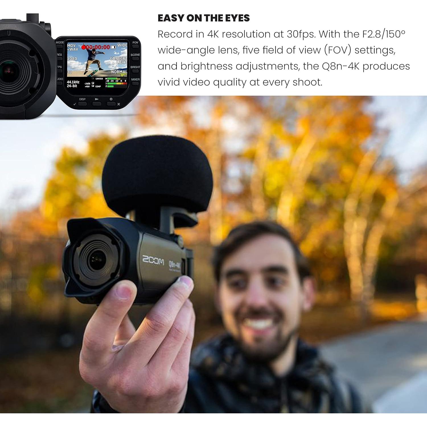 Grabadora de Video Portátil Zoom Q8n-4K UHD 4K, 4 Pistas Audio