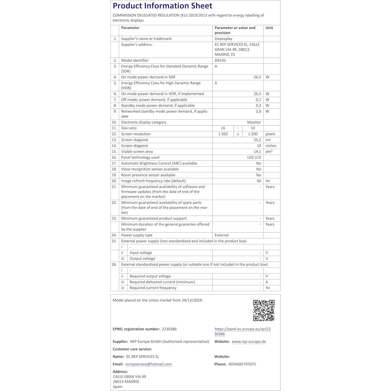 Extensor de Pantalla Dopesplay 14.1" FHD 1200P Portátil