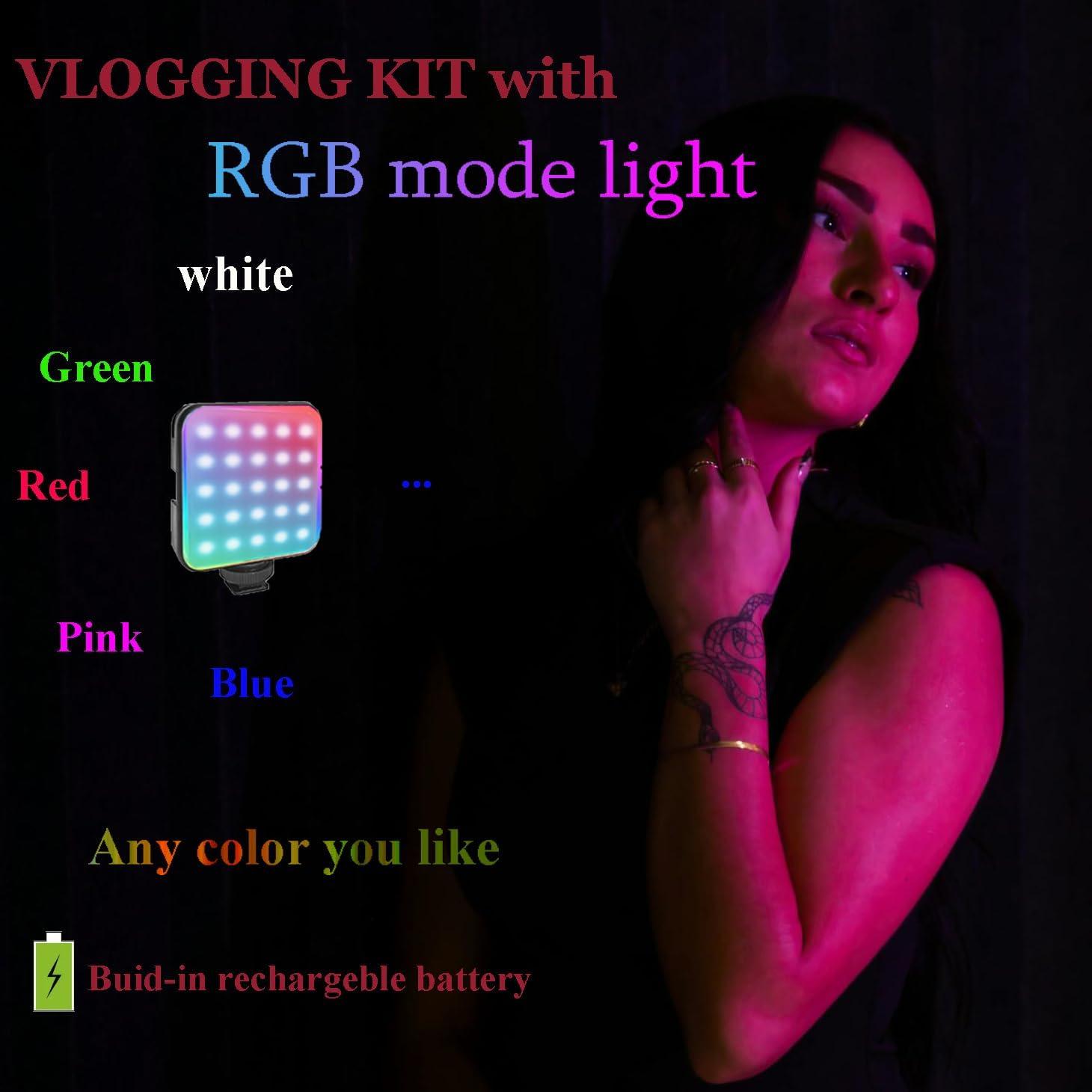 Vlogging Kit for iPhone, Vlogging Kit for Andriod Phone, Vlogging Camera Kit with RotatableHolder/Lavalier Microphone/RGB Light/Remote/Extendable Tripod (60IN Tripod)