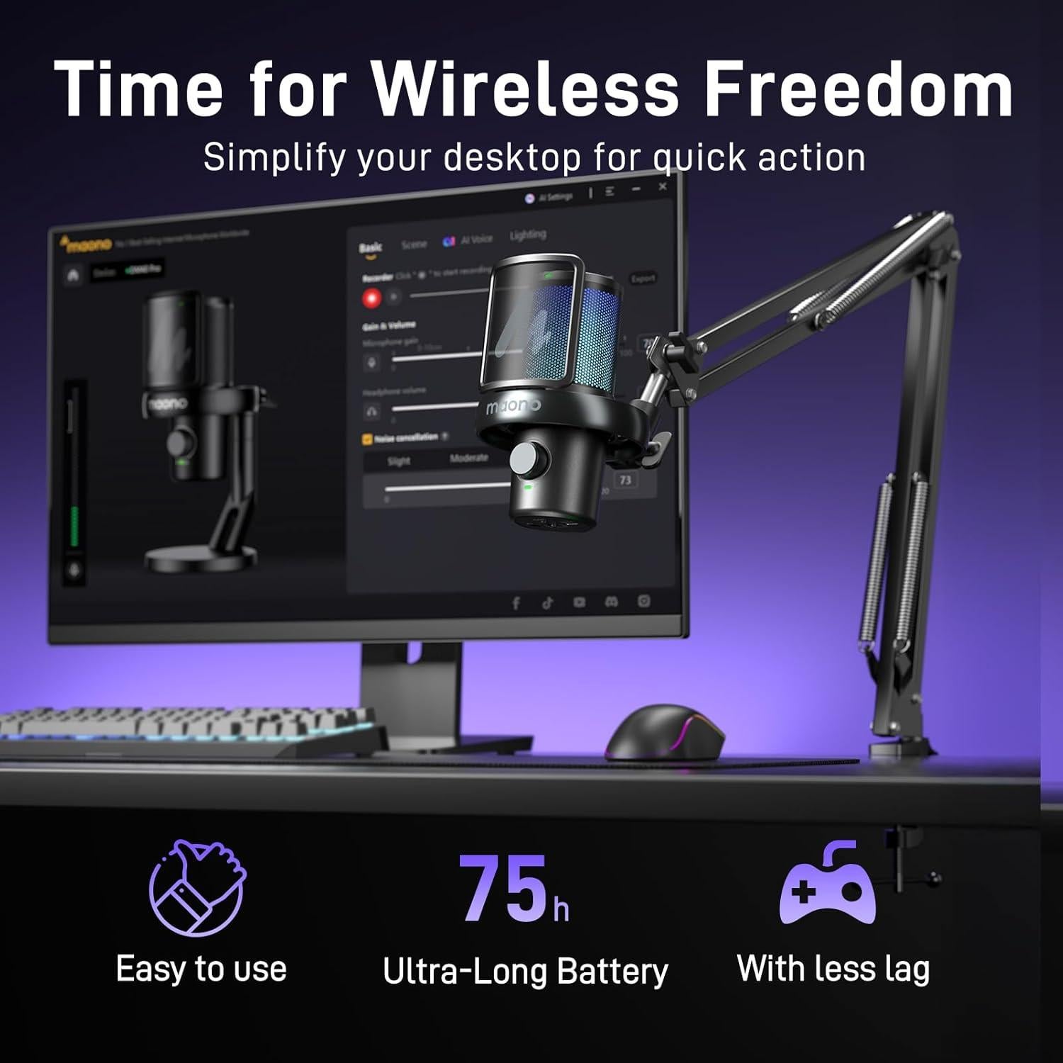 Micrófono Inalámbrico MAONO DM40 Pro con Cancelación de Ruido AI